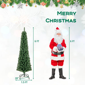 5/6/7/8 Feet Pencil Christmas Tree with 295/392/523/671 Memory Wire Branch Tips and Upgraded Metal Stand-6 ft
