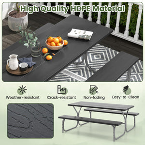 6 Feet Picnic Table Bench Set with HDPE Tabletop for 8 Person-Black