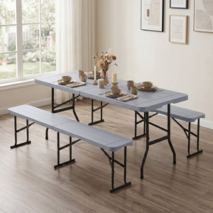 6 Feet Plastic Folding Bench Picnic Camping Dining Seat with Carrying Handle-Gray