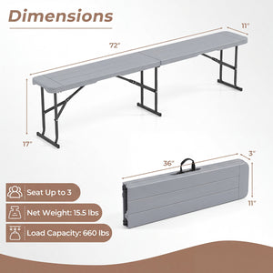 6 Feet Plastic Folding Bench Picnic Camping Dining Seat with Carrying Handle-Gray