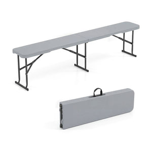 6 Feet Plastic Folding Bench Picnic Camping Dining Seat with Carrying Handle-Light Gray