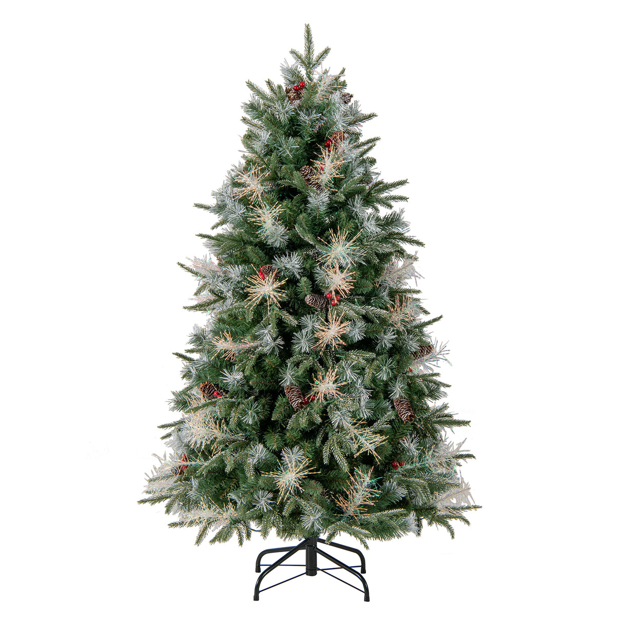 6 Feet Pre-Lit Artificial Christmas Tree with 8 Modes LED Lights with Berries