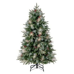 6 Feet Pre-Lit Artificial Christmas Tree with 8 Modes LED Lights with Berries
