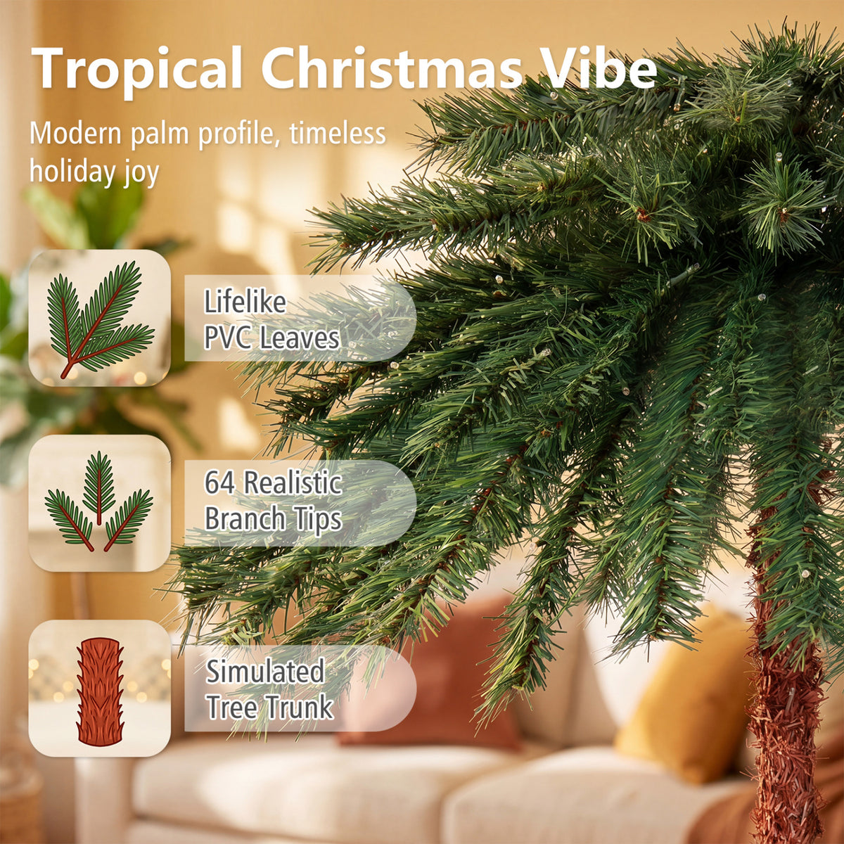 6 Feet Pre-Lit Artificial Tropical Christmas Palm Tree with 210 Multi-Color Lights