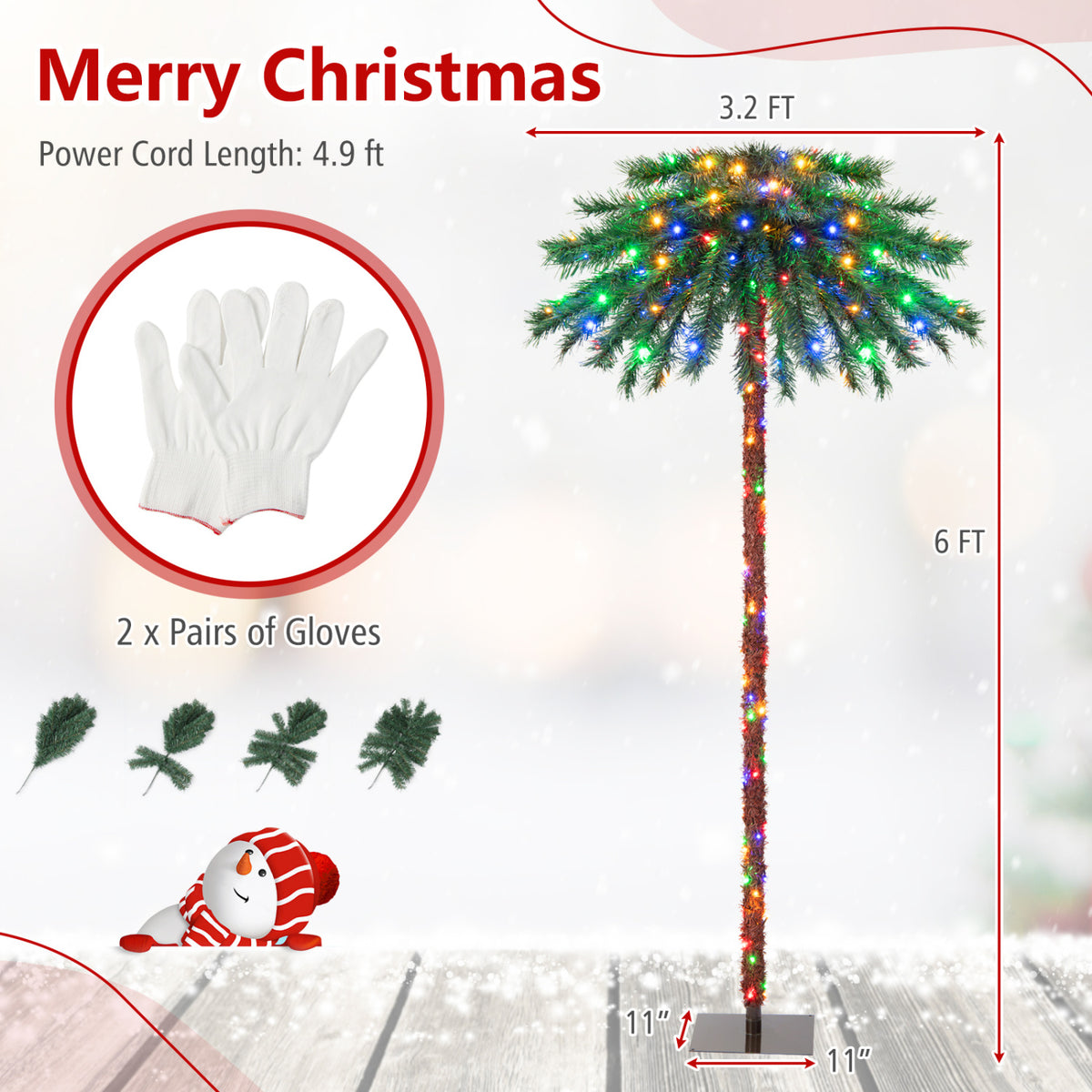 6 Feet Pre-Lit Artificial Tropical Christmas Palm Tree with 210 Multi-Color Lights