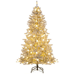 6 Feet Snow-flocked Artificial Christmas Tree Pre-lit Hinged with 81 Sphere Lights and Remote