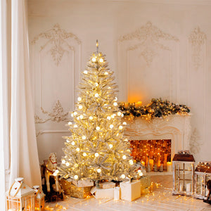 6 Feet Snow-flocked Artificial Christmas Tree Pre-lit Hinged with 81 Sphere Lights and Remote