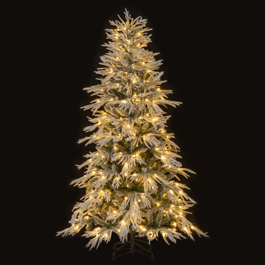 6 Feet Snow-flocked Artificial Christmas Tree Pre-lit Hinged Xmas Tree with Warm White LED Lights