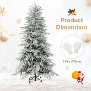6 Feet Snow-flocked Artificial Christmas Tree Pre-lit Hinged Xmas Tree with Warm White LED Lights