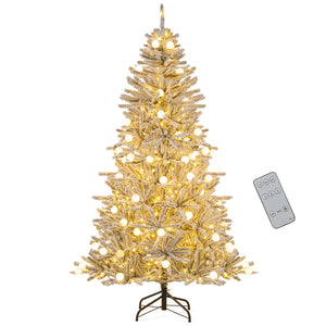 6 Feet Snow-flocked Artificial Christmas Tree Pre-lit Hinged with 81 Sphere Lights and Remote