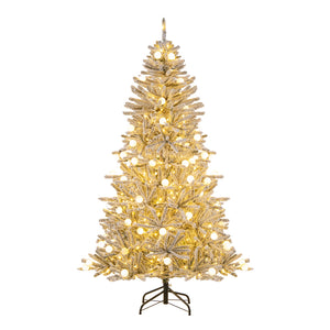 6 Feet Snow-flocked Artificial Christmas Tree Pre-lit Hinged with 81 Sphere Lights and Remote