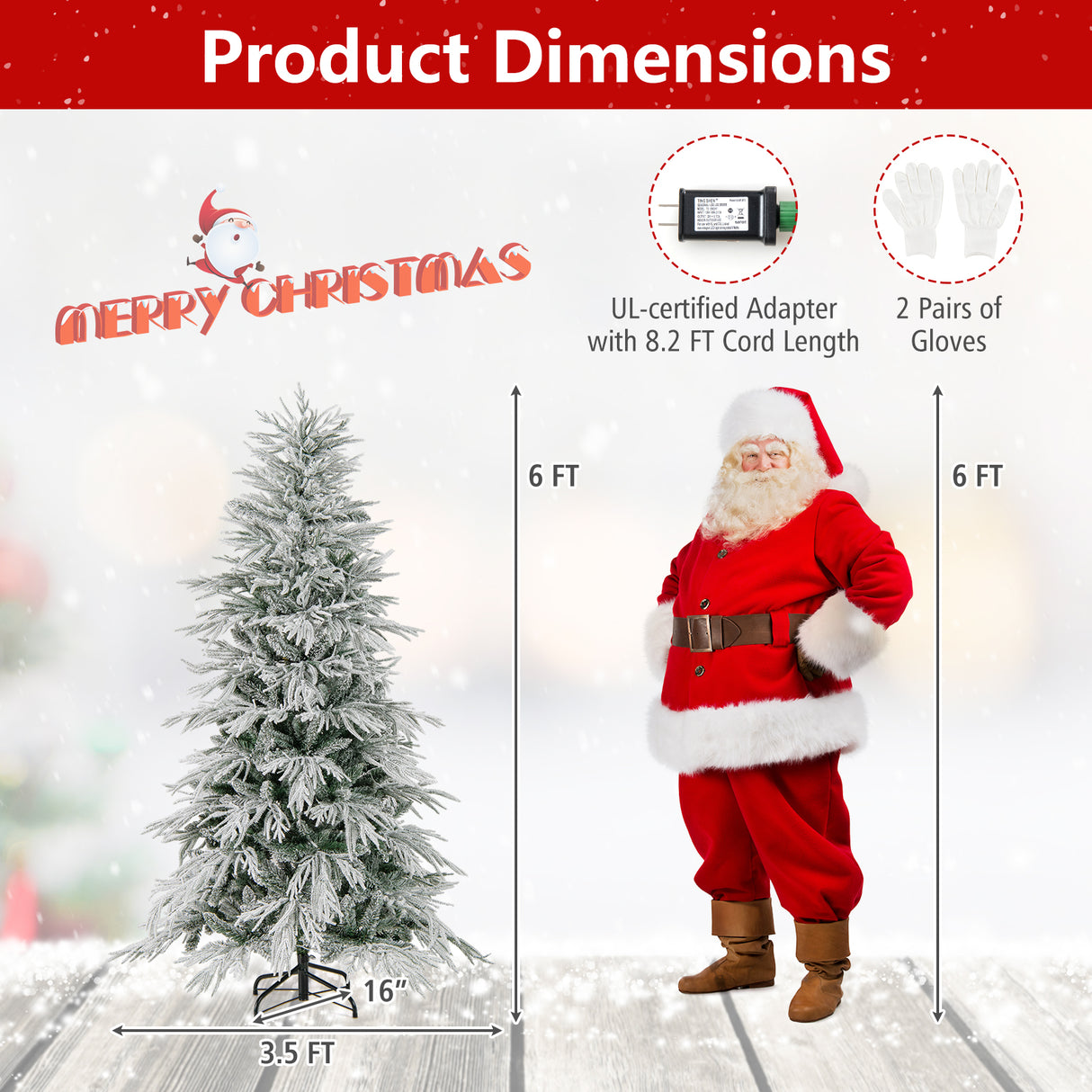 6 Feet Snow-flocked Artificial Christmas Tree Pre-lit Hinged Xmas Tree with Warm White LED Lights