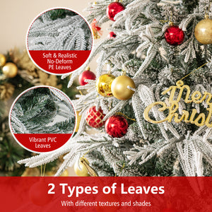 6 Feet Snow-flocked Artificial Christmas Tree Pre-lit Hinged Xmas Tree with Warm White LED Lights