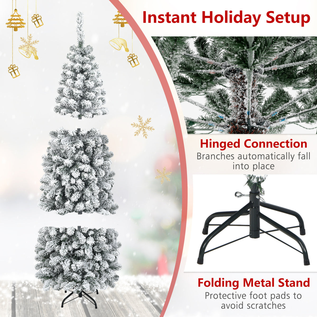 6 Feet Unlit Hinged Snow Flocked Artificial Pencil Christmas Tree with 500 Branch Tip