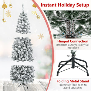 6 Feet Unlit Hinged Snow Flocked Artificial Pencil Christmas Tree with 500 Branch Tip