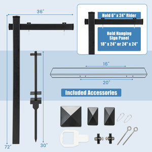 6 Feet Vinyl UPVC Real Estate Sign Post Realtor Yard Sign Post-Black