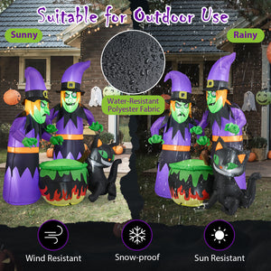6 Ft Inflatable Halloween Witches with Cauldron & Black Cat