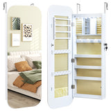 6 LEDs Mirror Jewelry Cabinet Wall or Door Mounted Lockable Jewelry Organizer-White