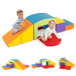 6 Pieces Foam Climbing Blocks Soft Play Climbing for Toddlers with Tunnel-Multicolor
