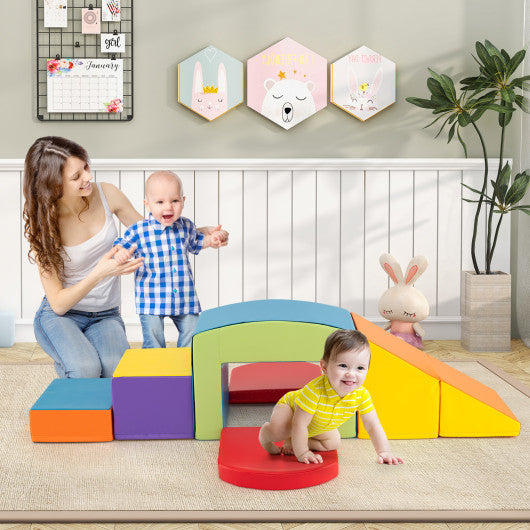 6 Pieces Foam Climbing Blocks Soft Play Climbing for Toddlers with Tunnel-Multicolor