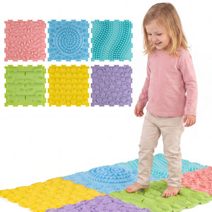 6 PCS Interlocking Sensory Mats with Rich Colors for Kids Adults-Color