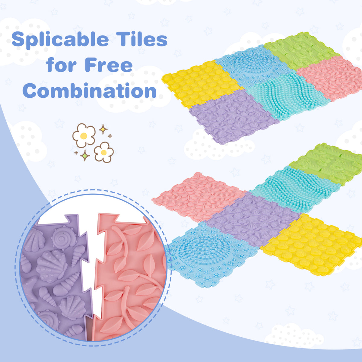6 PCS Interlocking Sensory Mats with Rich Colors for Kids Adults-Color