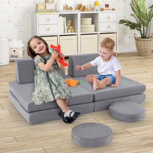 6 Pieces Modular Kids Play Couch Set with Washable Covers for Living Room Playroom-Gray
