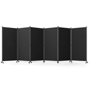 6 Panel Folding Privacy Screen Room Divider with Wheels-Black