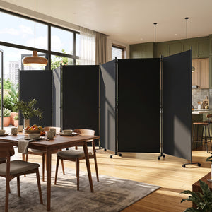 6 Panel Folding Privacy Screen Room Divider with Wheels-Black