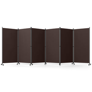 6 Panel Folding Privacy Screen Room Divider with Wheels-Coffee