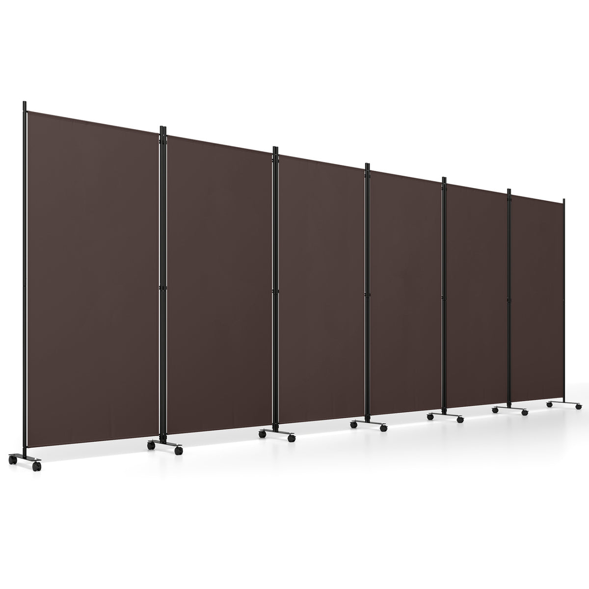 6 Panel Folding Privacy Screen Room Divider with Wheels-Coffee
