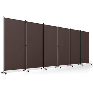 6 Panel Folding Privacy Screen Room Divider with Wheels-Coffee