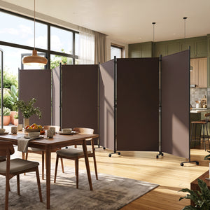 6 Panel Folding Privacy Screen Room Divider with Wheels-Coffee