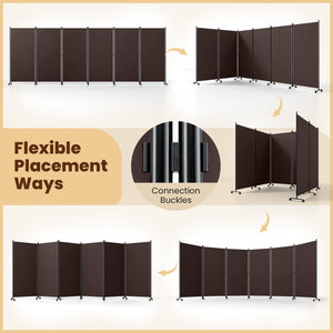 6 Panel Folding Privacy Screen Room Divider with Wheels-Coffee