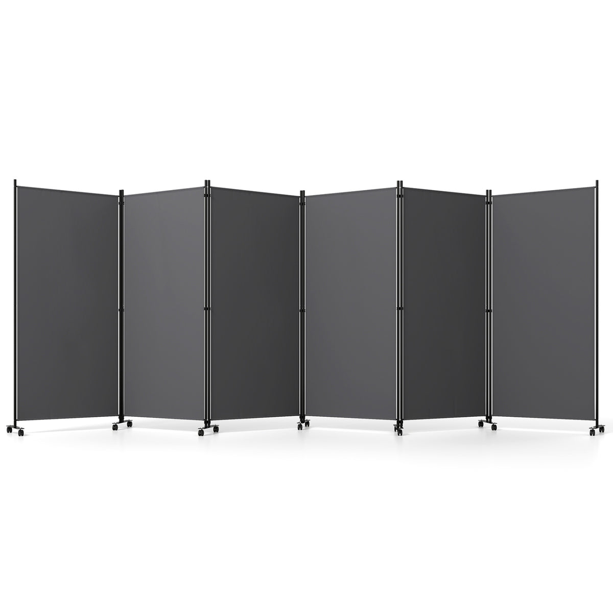 6 Panel Folding Privacy Screen Room Divider with Wheels-Gray