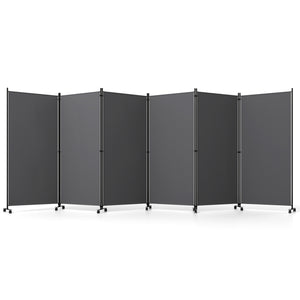 6 Panel Folding Privacy Screen Room Divider with Wheels-Gray