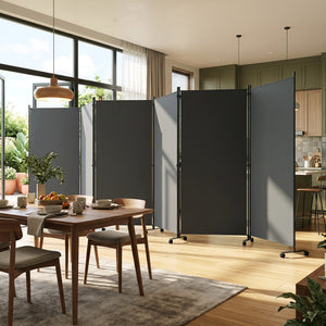6 Panel Folding Privacy Screen Room Divider with Wheels-Gray