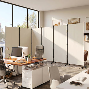 6 Panel Folding Privacy Screen Room Divider with Wheels-White