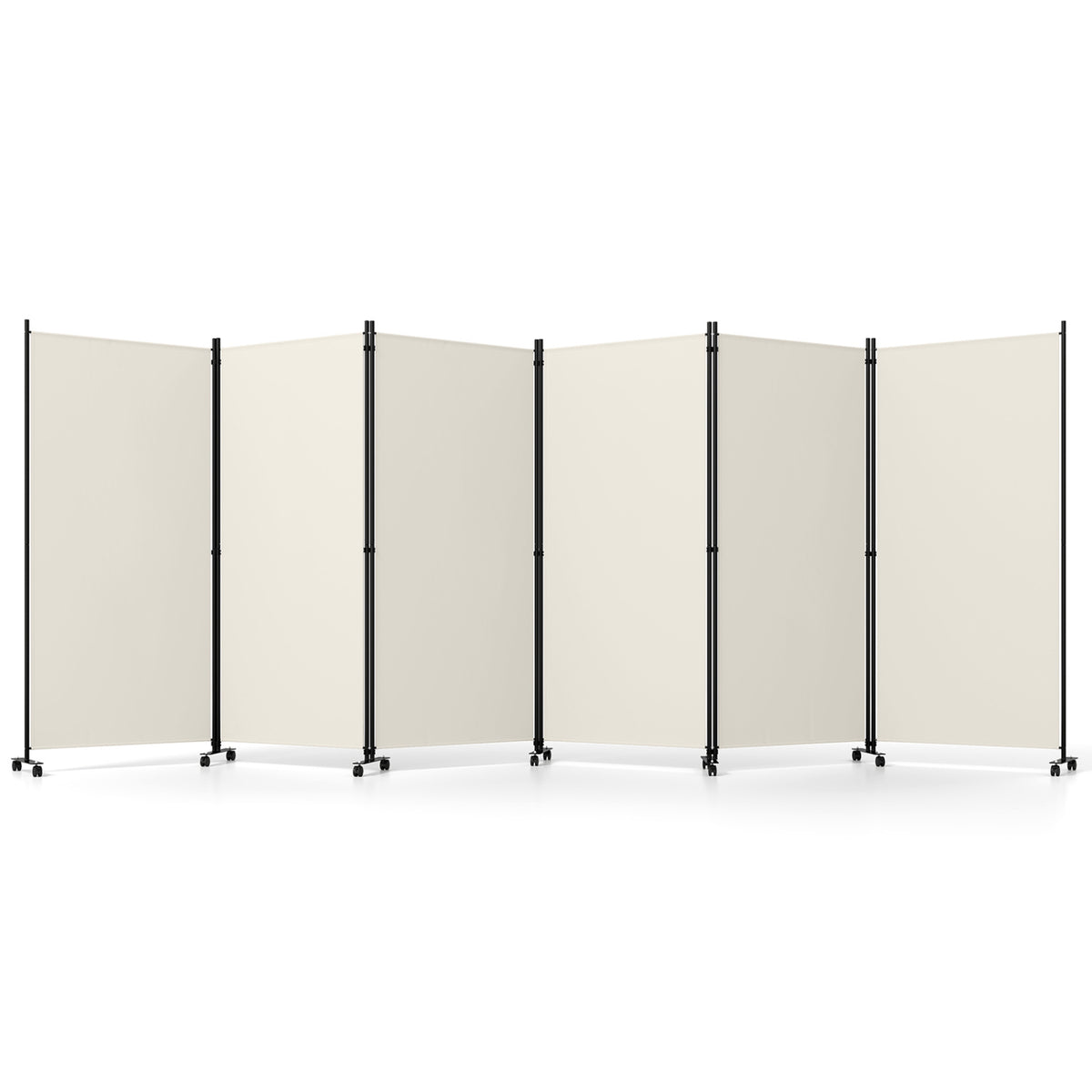 6 Panel Folding Privacy Screen Room Divider with Wheels-White