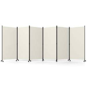 6 Panel Folding Privacy Screen Room Divider with Wheels-White