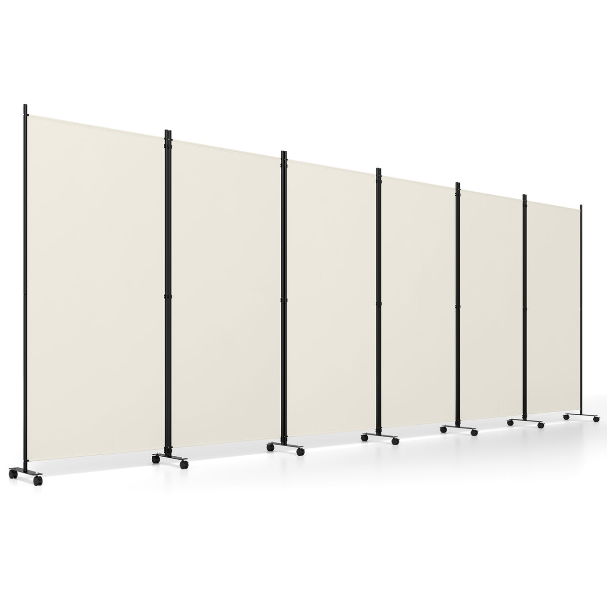 6 Panel Folding Privacy Screen Room Divider with Wheels-White