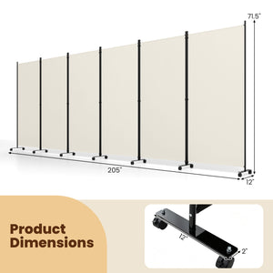 6 Panel Folding Privacy Screen Room Divider with Wheels-White