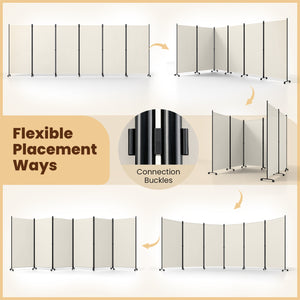 6 Panel Folding Privacy Screen Room Divider with Wheels-White