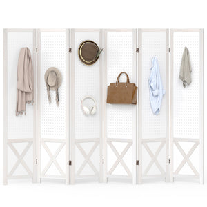 6-Panel Pegboard Room Divider 67 Inches Tall Foldable Privacy Screen