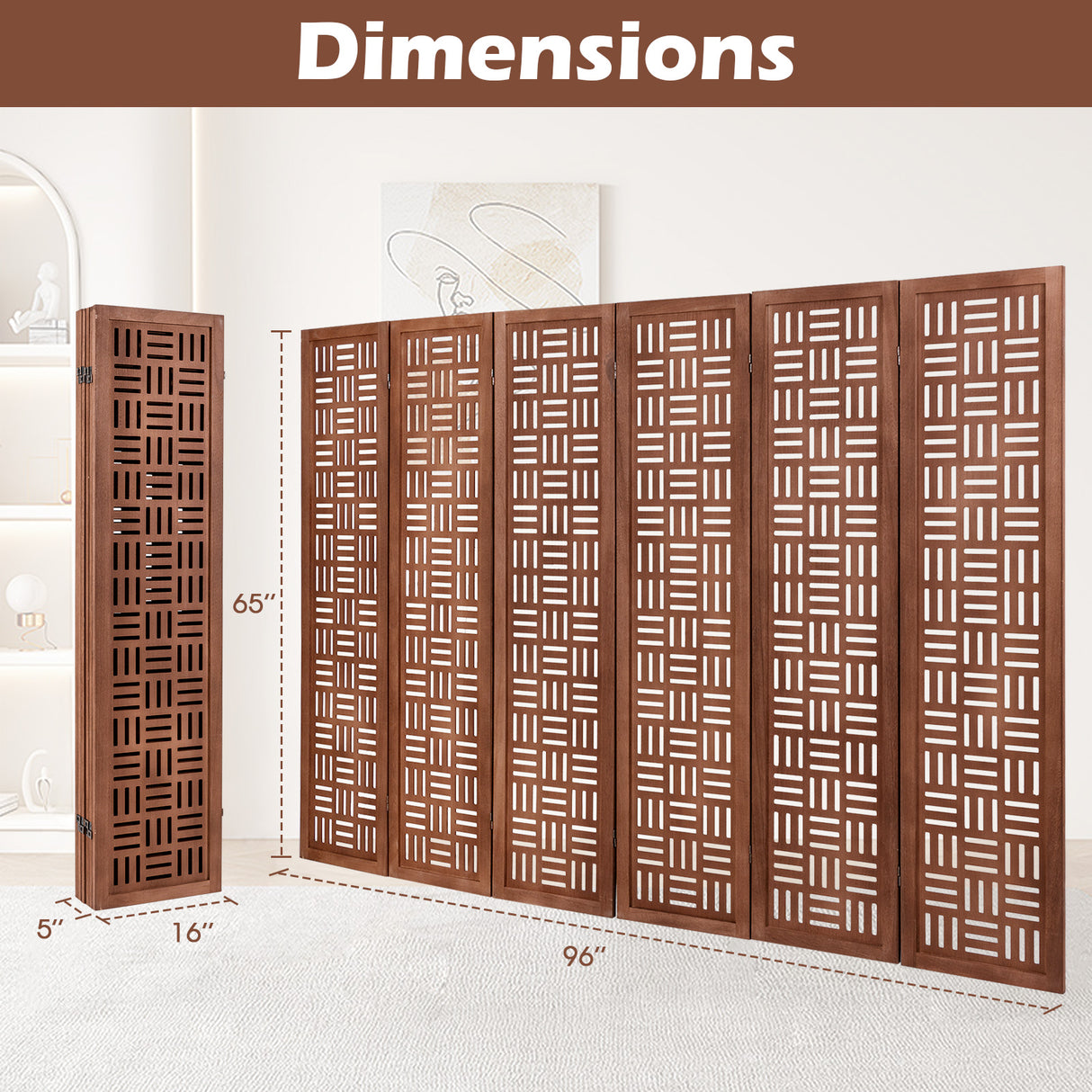 6-Panel Solid Wood Room Divider Folding Partition Stand