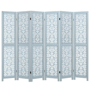 4/6 Panel Wooden Room Divider with Carved Cutout Pattern and Solid Wood Frame-6 Panel