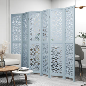 4/6 Panel Wooden Room Divider with Carved Cutout Pattern and Solid Wood Frame-6 Panel