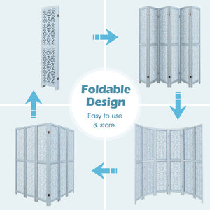 4/6 Panel Wooden Room Divider with Carved Cutout Pattern and Solid Wood Frame-6 Panel