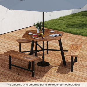 6 Person Acacia Wood Picnic Table Bench Set with 3 Seats