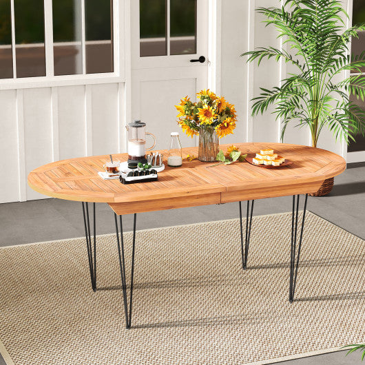 6 Person 71 Inch Patio Dining Table with Teak Wood Tabletop